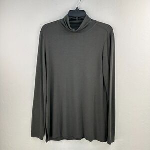 Joan Vass New York Top Womens Medium Green Turtle Neck Long Sleeve‎ Side Slit